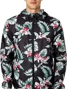 Sunrise Kingdom Tropical Floral Hooded Lightweight Windbreaker Jacket Size Large